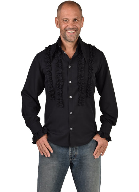 Feestbazaar Party Blouse Rouches Zijden Zwart