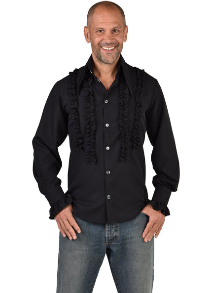 Feestbazaar Party Blouse Rouches Zijden Zwart