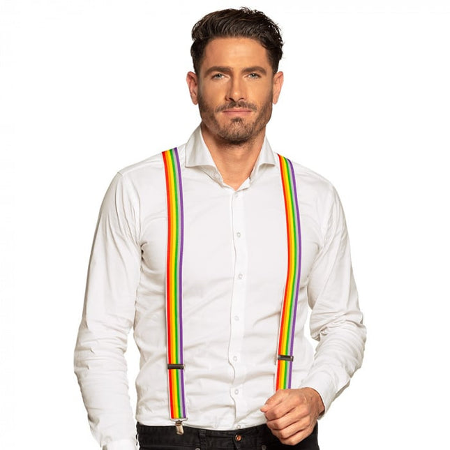 Feestbazaar Party bretels regenboog