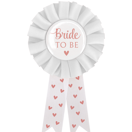 Feestbazaar Party Rozet ´Bride to Be´ Hartjes