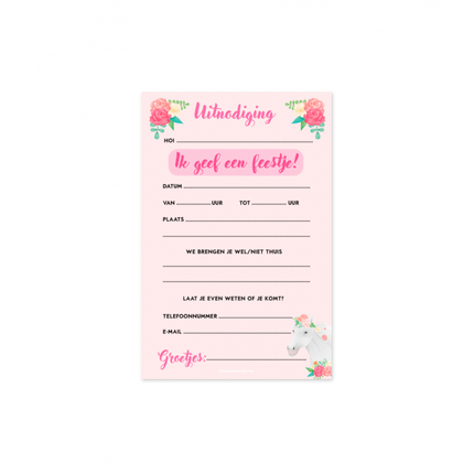 Feestbazaar Party Uitnodigingskaarten Paarden Dreams Roze (6st)