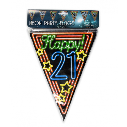 Feestbazaar Party Vlaggenlijn Neon 21 Jaar - 10 Meter