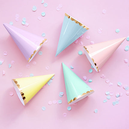 Feestbazaar Partyhoedjes Pastel Met Gouden Rand Mix (6st)