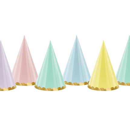 Feestbazaar Partyhoedjes Pastel Met Gouden Rand Mix (6st)