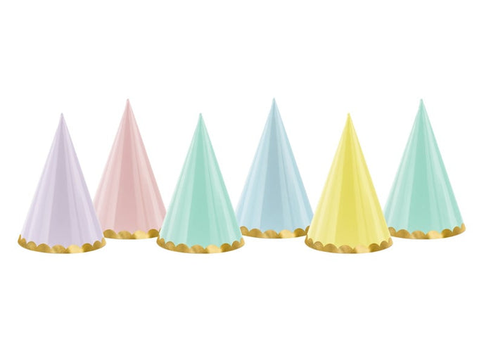 Feestbazaar Partyhoedjes Pastel Met Gouden Rand Mix (6st)