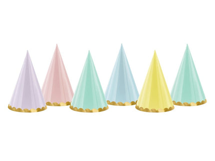 Feestbazaar Partyhoedjes Pastel Met Gouden Rand Mix (6st)
