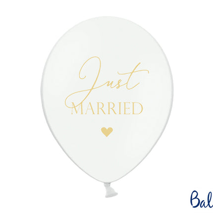Feestbazaar Pastel Ballonnen Bruiloft Puur Wit 'Just Married' - 6 Stuks