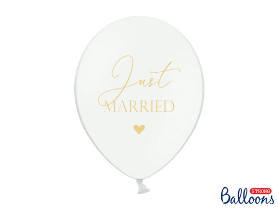 Feestbazaar Pastel Ballonnen Bruiloft Puur Wit 'Just Married' - 6 Stuks