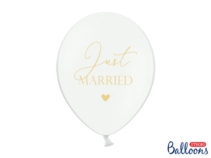 Feestbazaar Pastel Ballonnen Bruiloft Puur Wit 'Just Married' - 6 Stuks