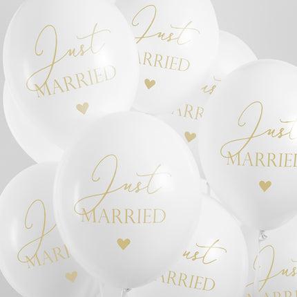 Feestbazaar Pastel Ballonnen Bruiloft Puur Wit 'Just Married' - 6 Stuks