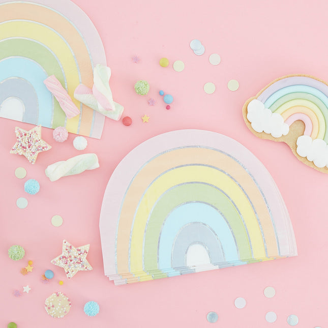 Feestbazaar Pastel Iriserende Servetten Regenboog vorm (16st)