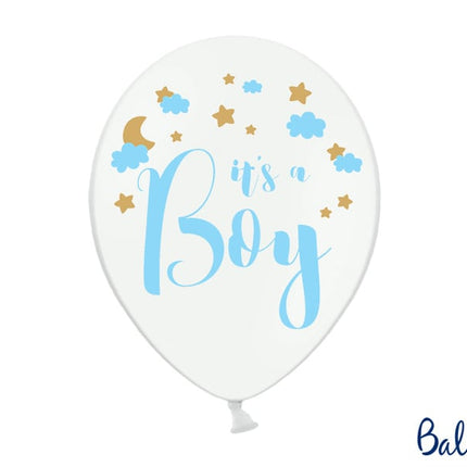 Feestbazaar Pastel Puur Witte Ballonnen It's A Boy Blauw/Goud (6st)
