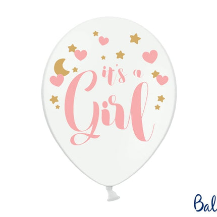 Feestbazaar Pastel Puur Witte Ballonnen It's A Girl Pink/Goud (6st)
