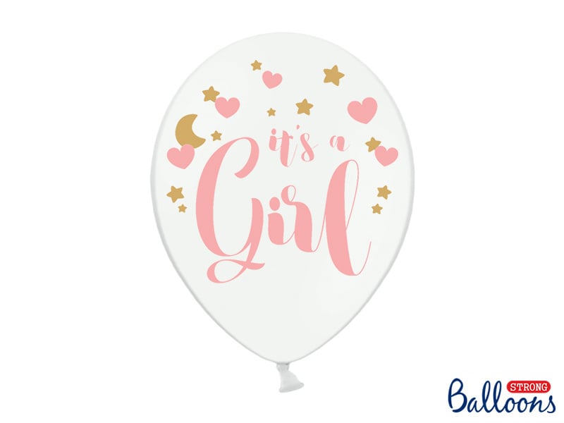 Feestbazaar Pastel Puur Witte Ballonnen It's A Girl Pink/Goud (6st)