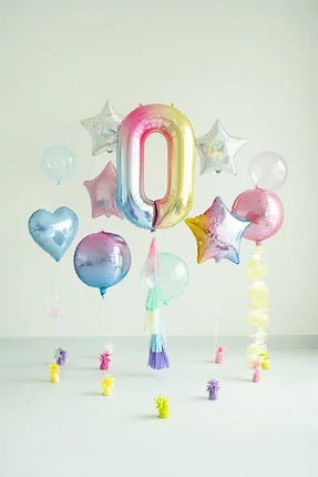 Feestbazaar Pastel Regenboog Folieballon Cijfer 0 (86cm)