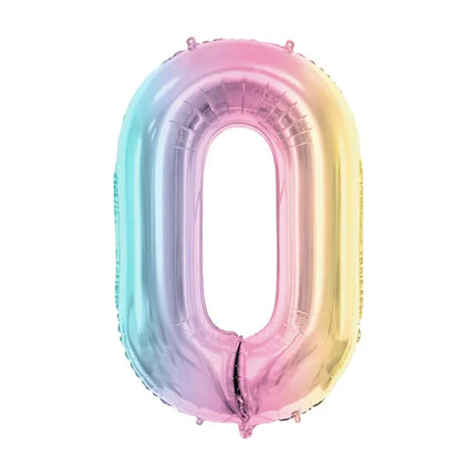 Feestbazaar Pastel Regenboog Folieballon Cijfer 0 (86cm)