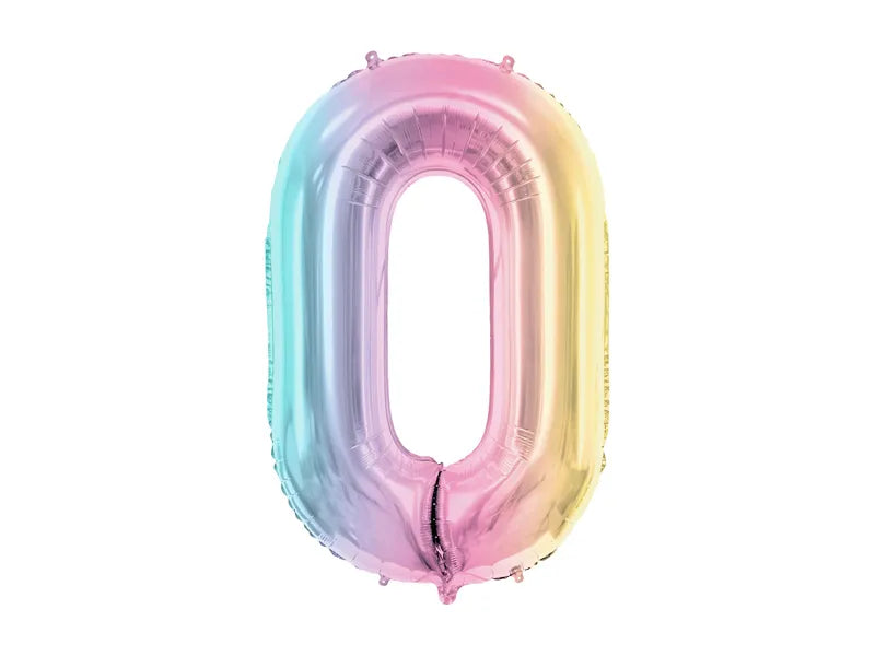 Feestbazaar Pastel Regenboog Folieballon Cijfer 0 (86cm)