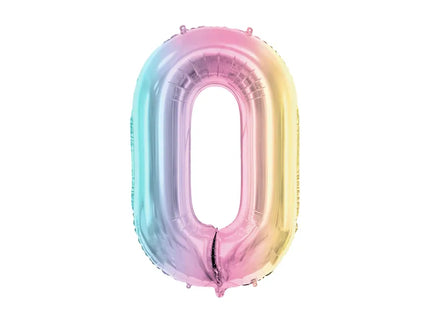 Feestbazaar Pastel Regenboog Folieballon Cijfer 0 (86cm)
