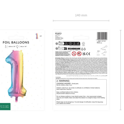 Feestbazaar Pastel Regenboog Folieballon Cijfer 1 (86cm)