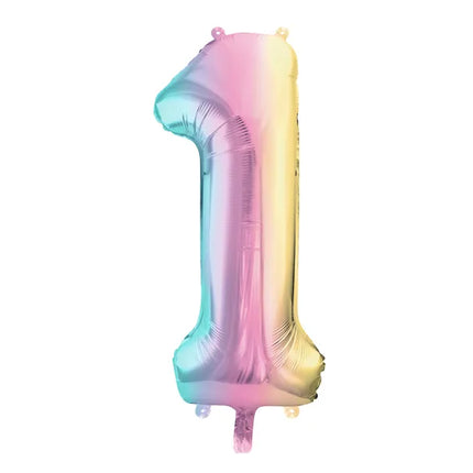 Feestbazaar Pastel Regenboog Folieballon Cijfer 1 (86cm)