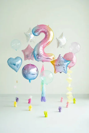 Feestbazaar Pastel Regenboog Folieballon Cijfer 2 (86cm)