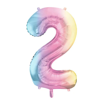 Feestbazaar Pastel Regenboog Folieballon Cijfer 2 (86cm)
