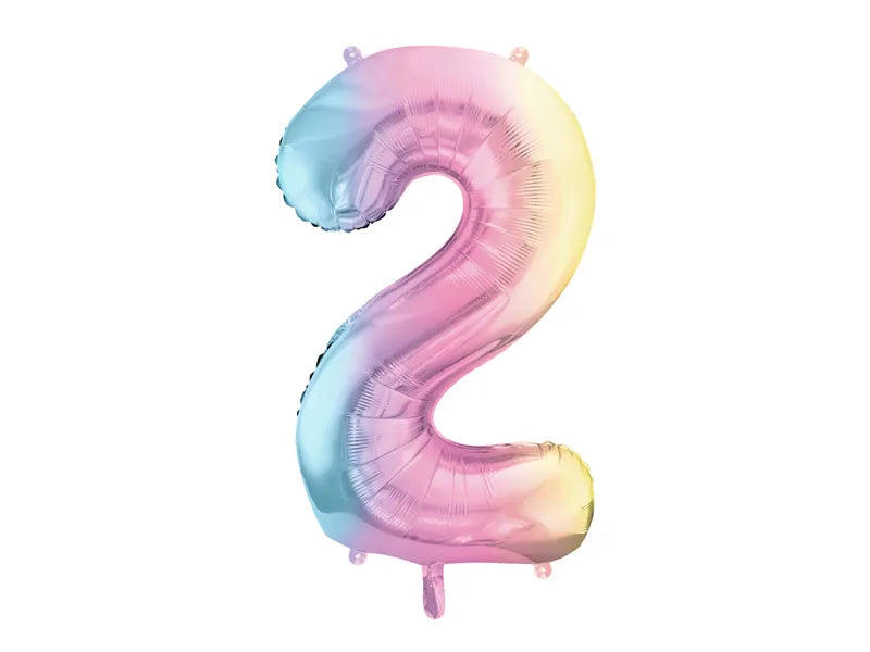 Feestbazaar Pastel Regenboog Folieballon Cijfer 2 (86cm)