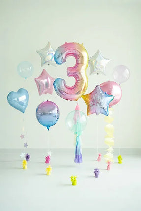 Feestbazaar Pastel Regenboog Folieballon Cijfer 3 (86cm)