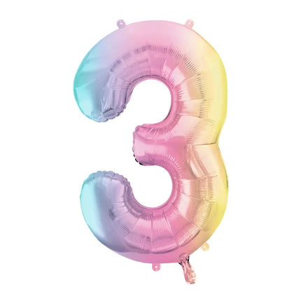 Feestbazaar Pastel Regenboog Folieballon Cijfer 3 (86cm)