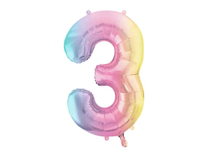 Feestbazaar Pastel Regenboog Folieballon Cijfer 3 (86cm)