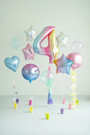 Feestbazaar Pastel Regenboog Folieballon Cijfer 4 (86cm)