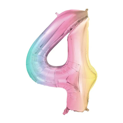 Feestbazaar Pastel Regenboog Folieballon Cijfer 4 (86cm)