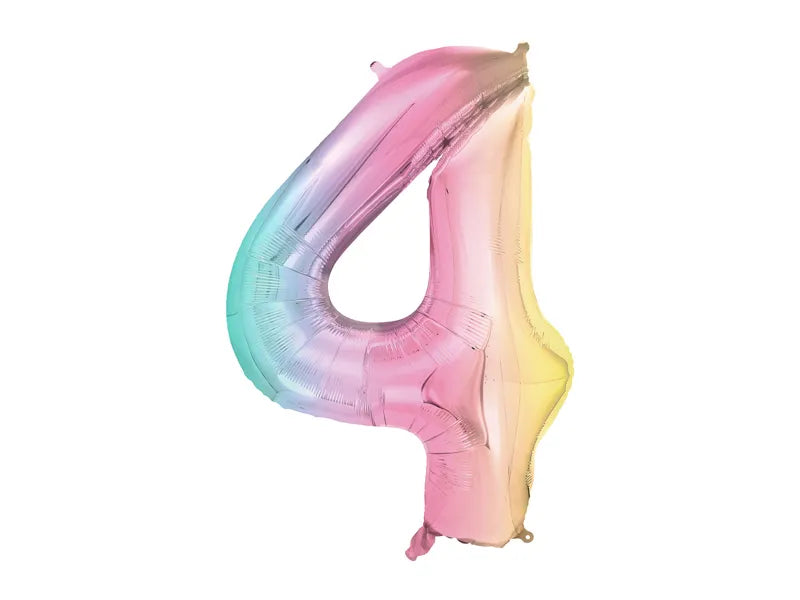 Feestbazaar Pastel Regenboog Folieballon Cijfer 4 (86cm)