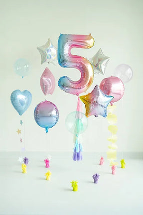 Feestbazaar Pastel Regenboog Folieballon Cijfer 5 (86cm)