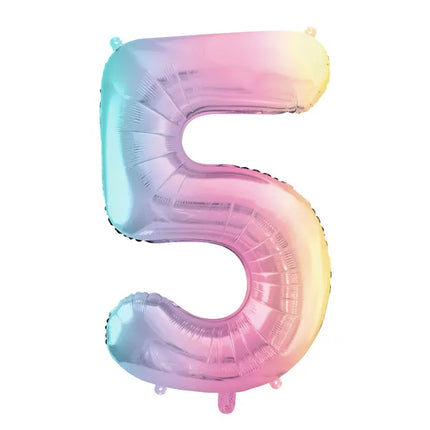 Feestbazaar Pastel Regenboog Folieballon Cijfer 5 (86cm)