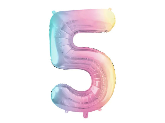 Feestbazaar Pastel Regenboog Folieballon Cijfer 5 (86cm)