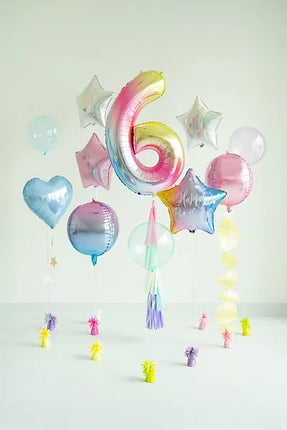 Feestbazaar Pastel Regenboog Folieballon Cijfer 6 (86cm)