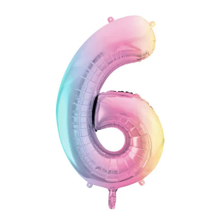 Feestbazaar Pastel Regenboog Folieballon Cijfer 6 (86cm)