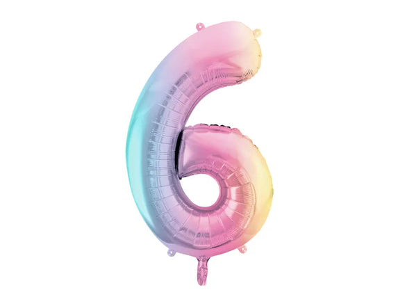 Feestbazaar Pastel Regenboog Folieballon Cijfer 6 (86cm)