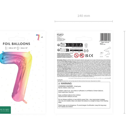Feestbazaar Pastel Regenboog Folieballon Cijfer 7 (86cm)