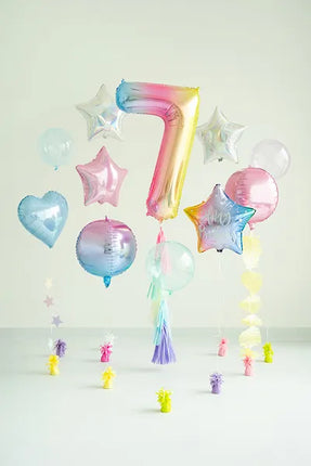 Feestbazaar Pastel Regenboog Folieballon Cijfer 7 (86cm)