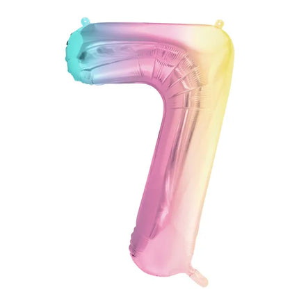 Feestbazaar Pastel Regenboog Folieballon Cijfer 7 (86cm)