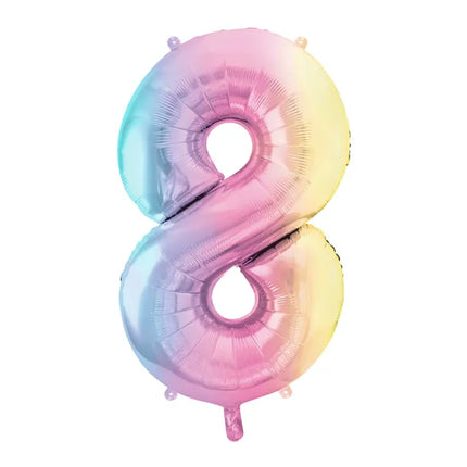 Feestbazaar Pastel Regenboog Folieballon Cijfer 8 (86cm)
