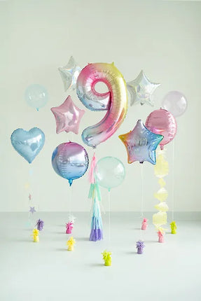 Feestbazaar Pastel Regenboog Folieballon Cijfer 9 (86cm)