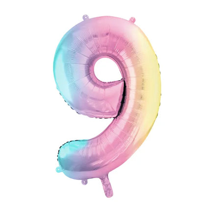 Feestbazaar Pastel Regenboog Folieballon Cijfer 9 (86cm)