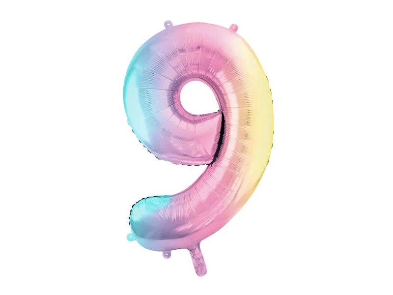 Feestbazaar Pastel Regenboog Folieballon Cijfer 9 (86cm)