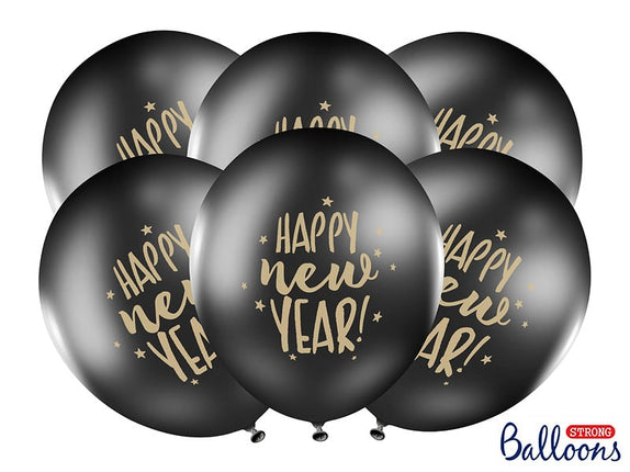 Feestbazaar Pastel Zwarte Ballonnen Happy New Year (50st)