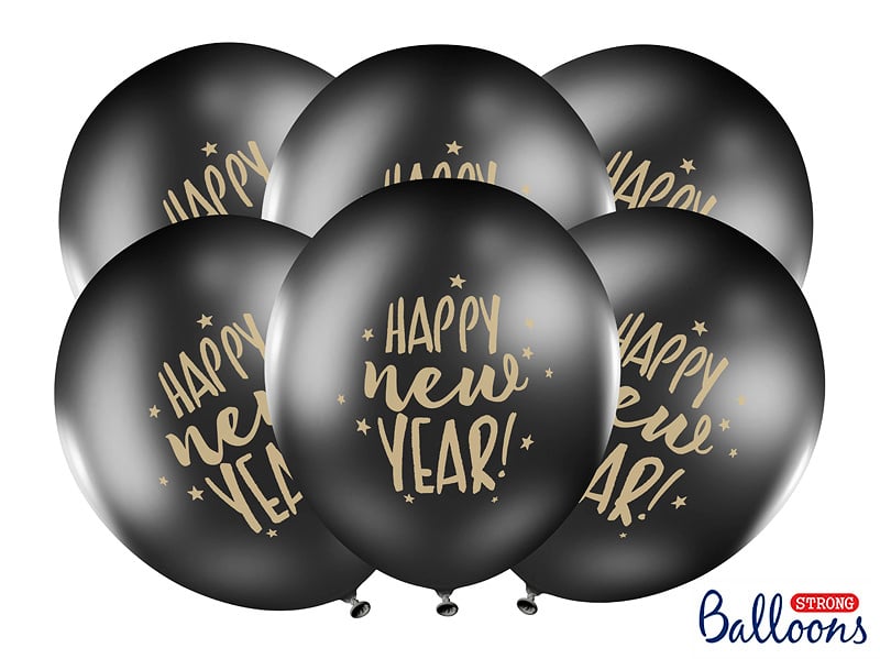 Feestbazaar Pastel Zwarte Ballonnen Happy New Year (50st)