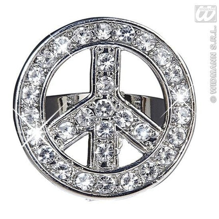 Feestbazaar Peace and Love ring strass
