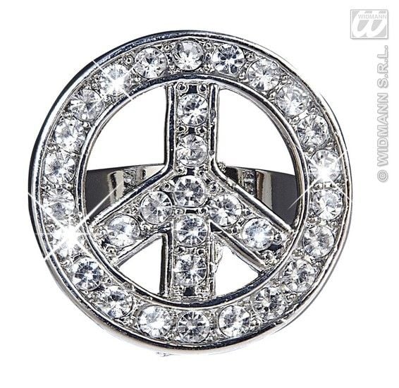 Feestbazaar Peace and Love ring strass